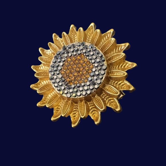Elegant Gold Rhinestone Sunflower Brooch NWOT - Picture 2 of 9